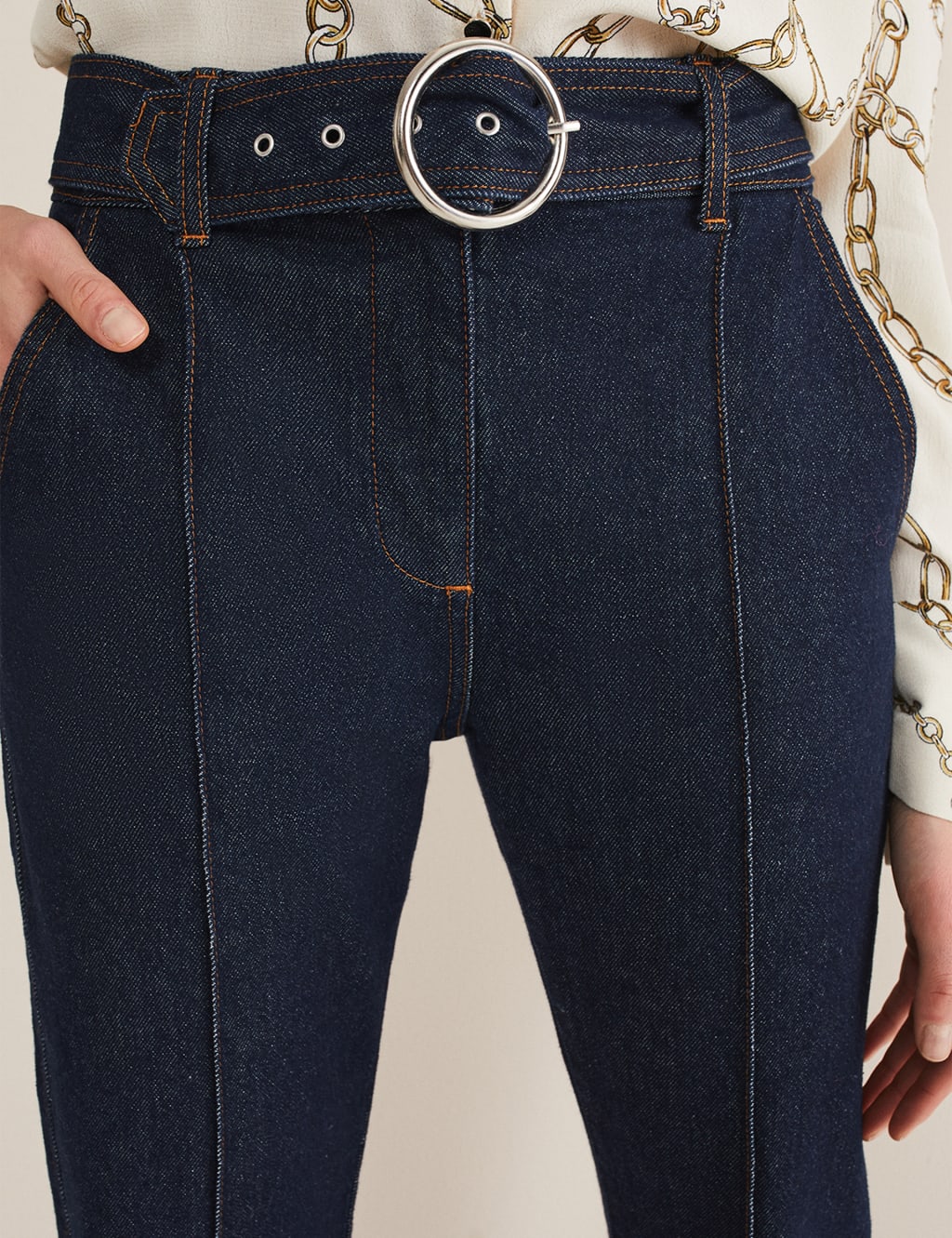 High Waisted Belted Flared Jeans image 2
