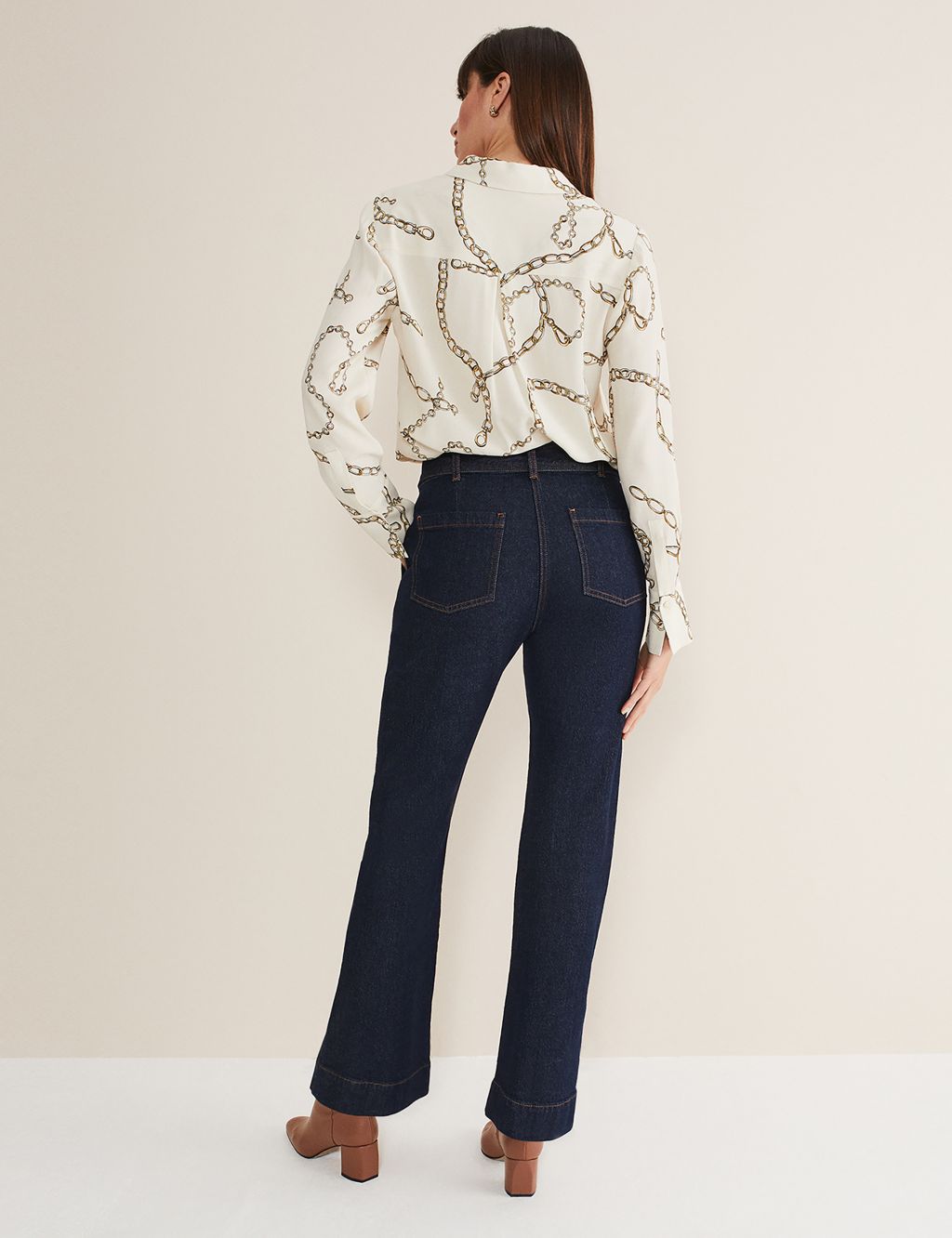 High Waisted Belted Flared Jeans image 3