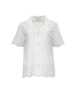 Cyberjammies Womens Cotton Modal Broderie Pyjama Top - 8 - White, White