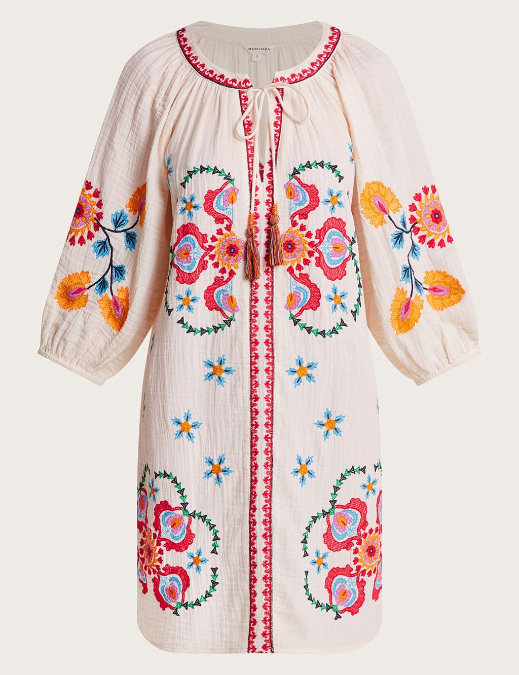 Pure Cotton Embroidered Tie Neck Kaftan image 2