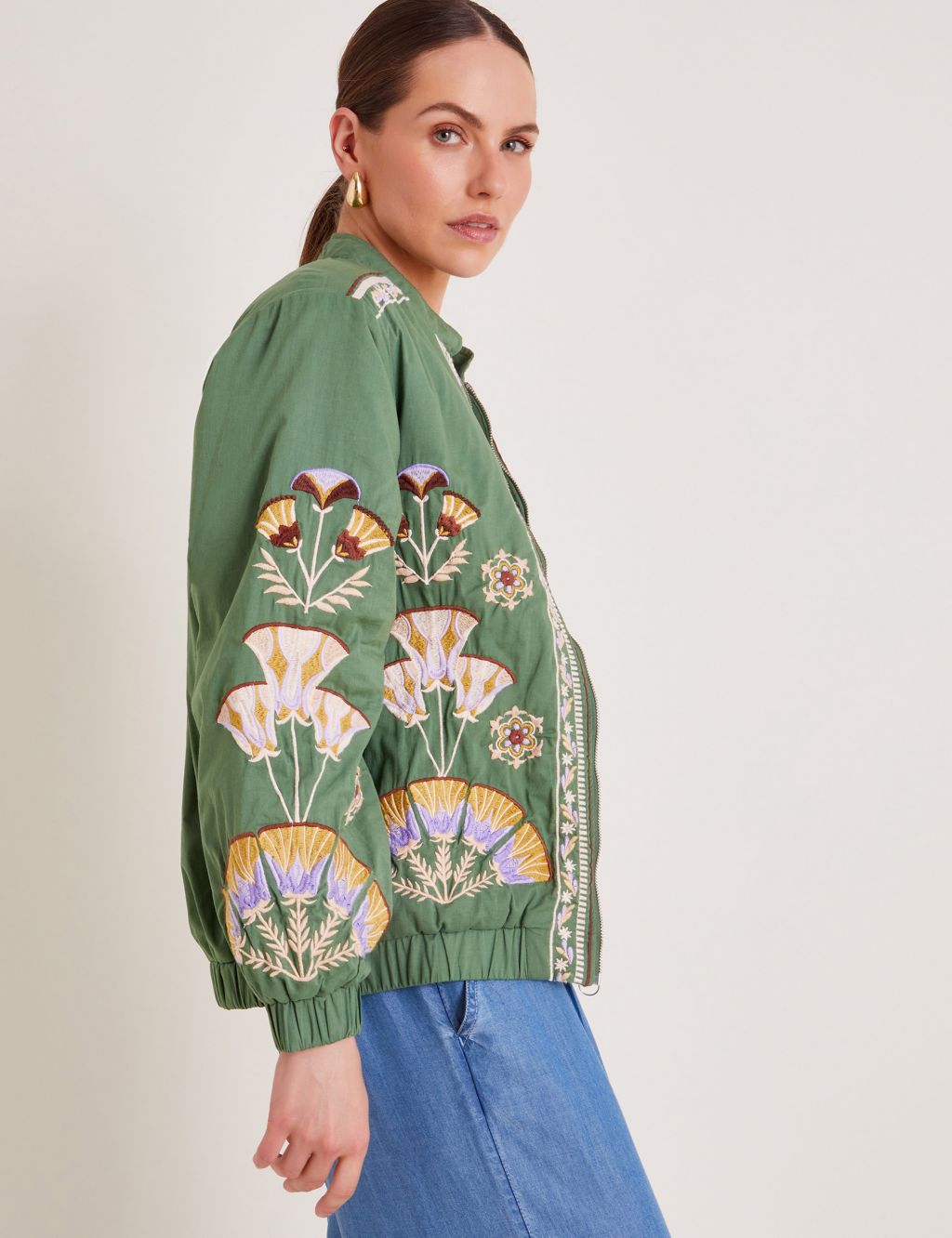 Pure Cotton Embroidered Bomber Jacket