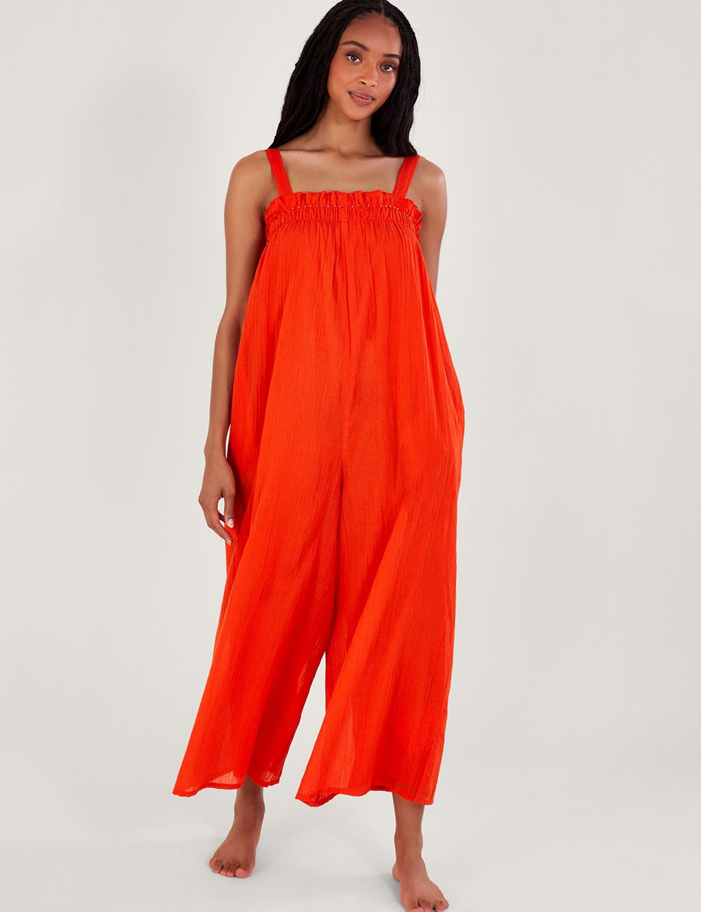 Pure Cotton Sleeveless Cropped Jumpsuit