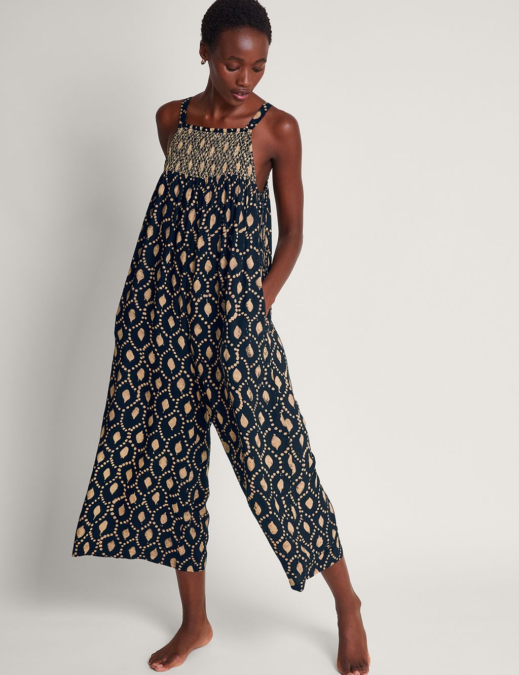Printed Sleeveless Cropped Jumpsuit