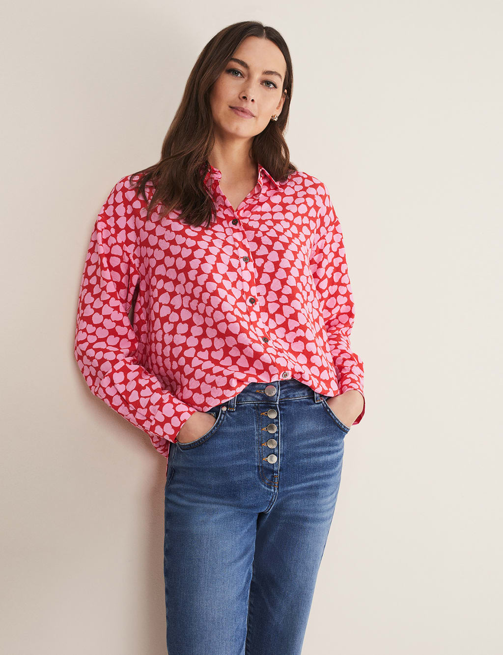 Heart Print Collared Shirt image 1