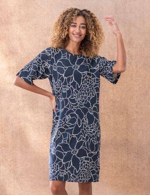 Celtic & Co. Womens Organic Cotton Floral T-Shirt Dress - 12 - Navy Mix, Navy Mix
