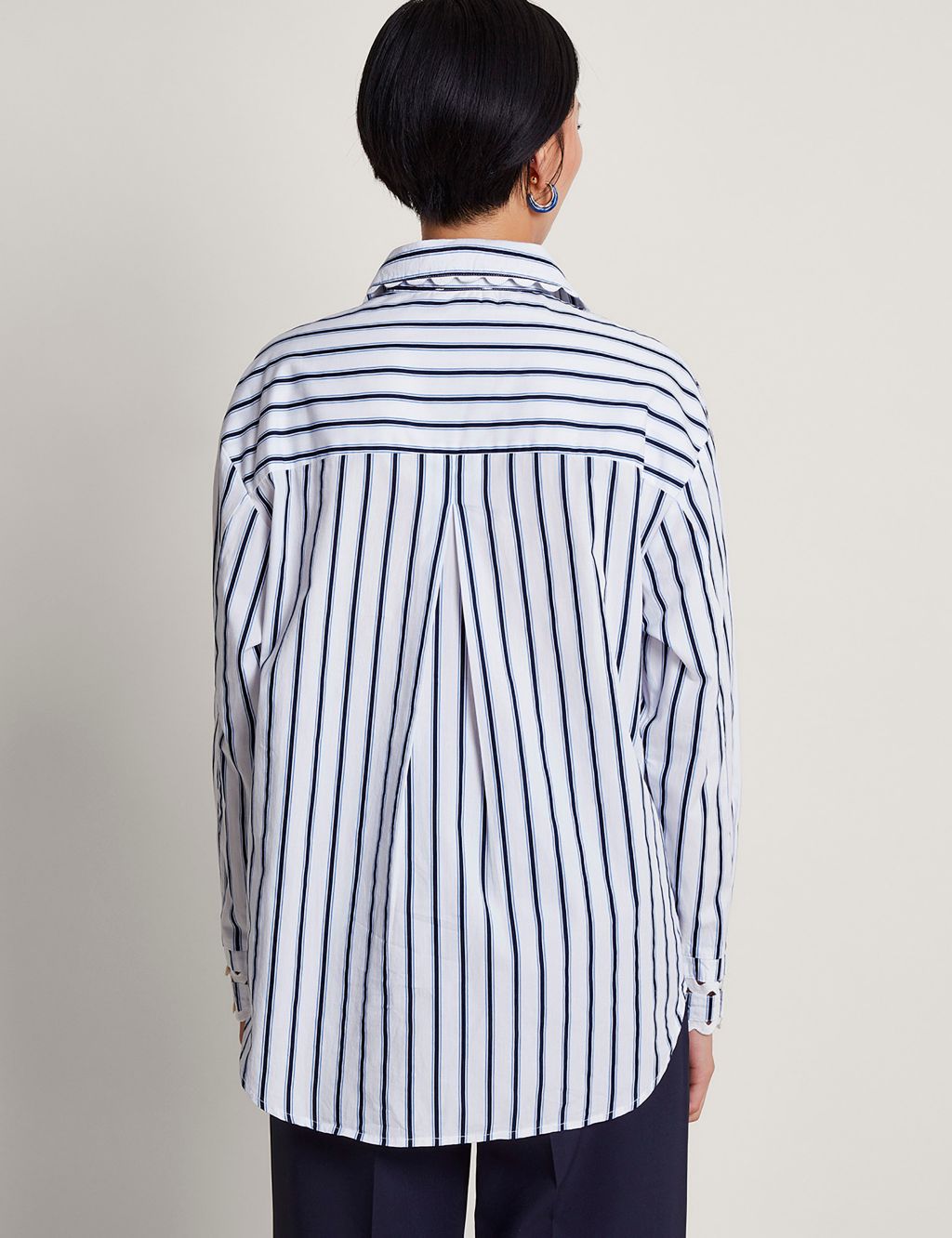Pure Cotton Striped Collared Longline Shirt image 3