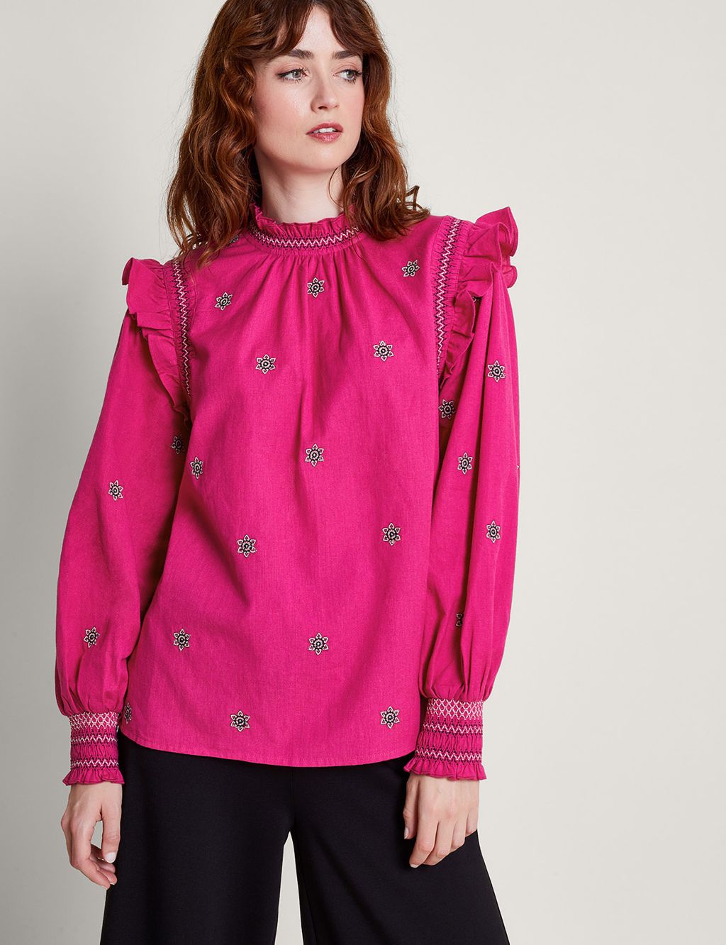 Pure Cotton Embroidered High Neck Blouse