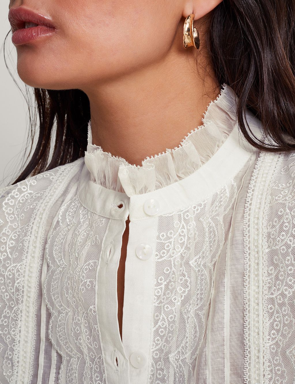 Lace Pleated High Neck Button Through Blouse image 5