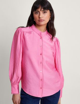 Monsoon Womens Collared Lace Detail Button Through Blouse - XL - Pink, Pink