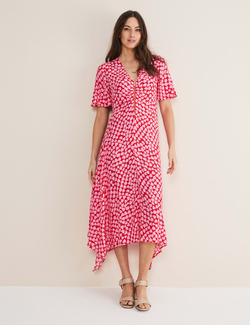 Heart Print V-Neck Midi Tea Dress image 1