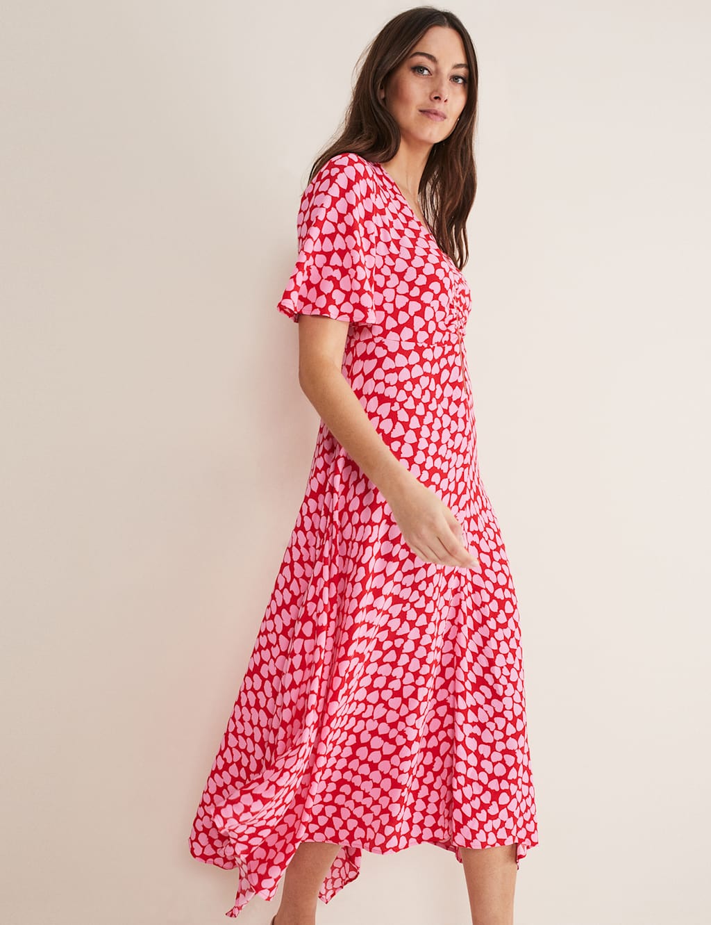Heart Print V-Neck Midi Tea Dress image 3