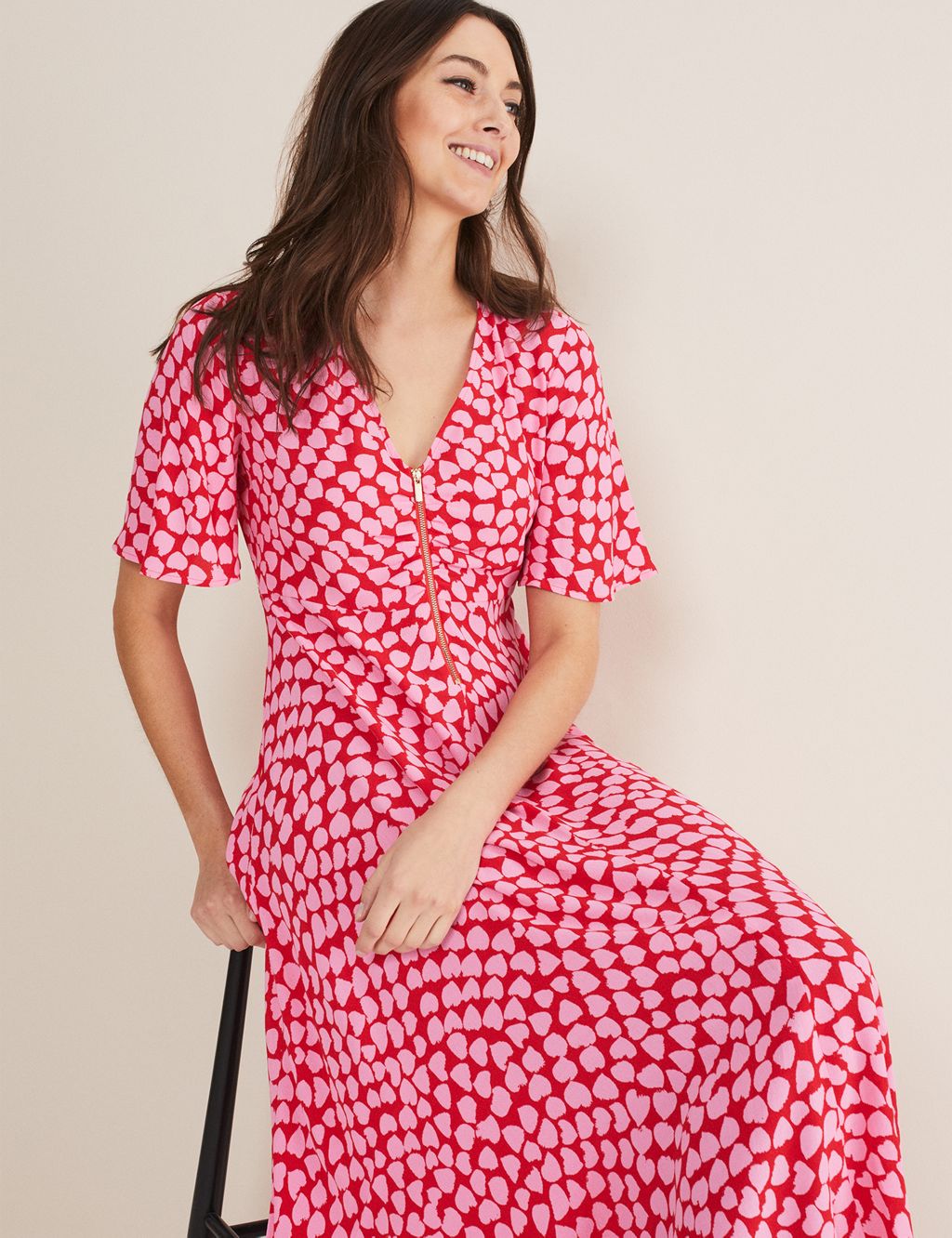 Heart Print V-Neck Midi Tea Dress image 6