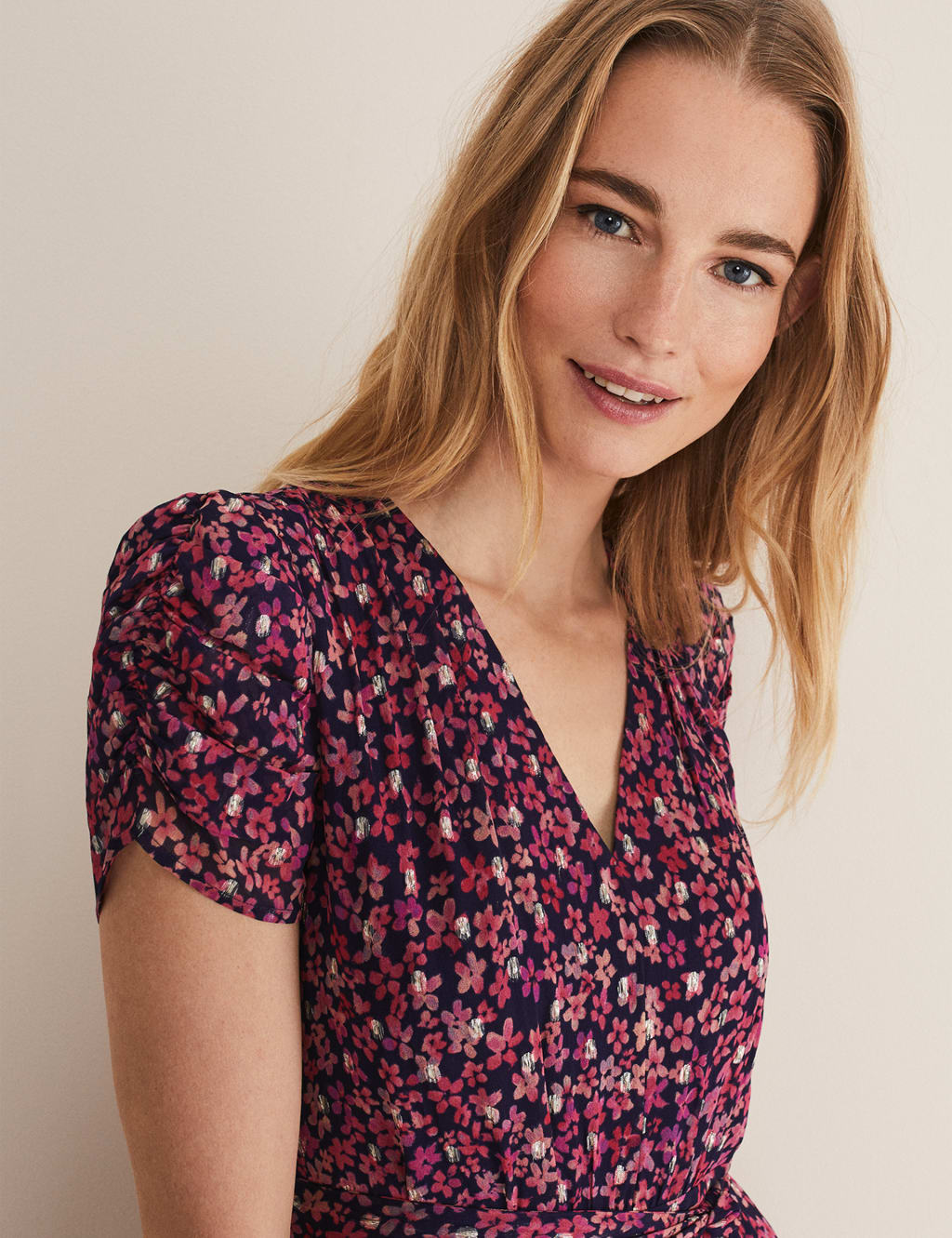Ditsy Floral V-Neck Midi Waisted Dress image 3
