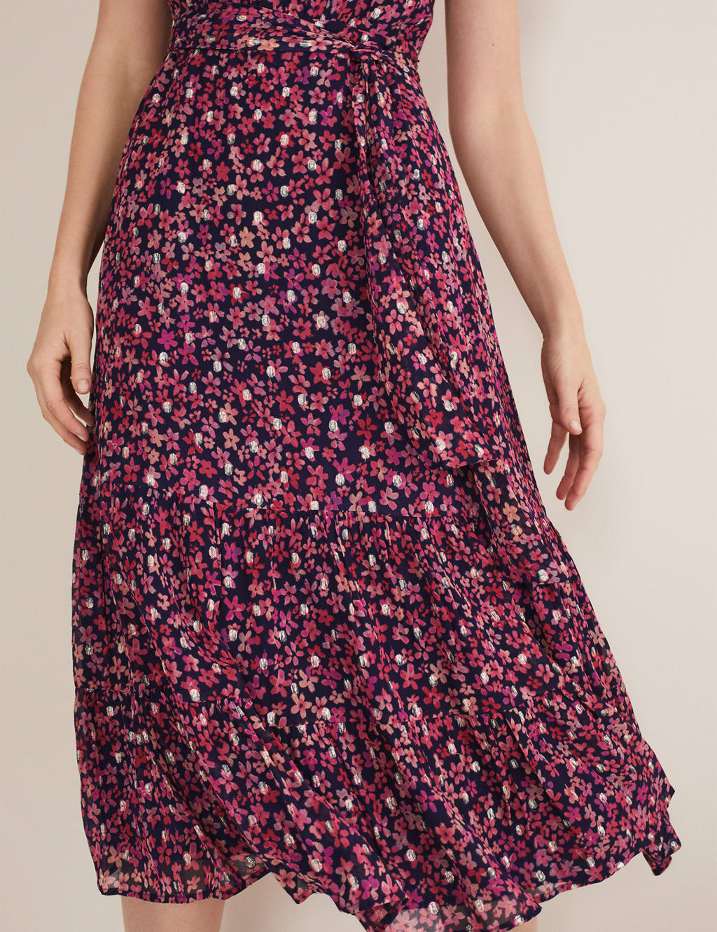 Ditsy Floral V-Neck Midi Waisted Dress image 4