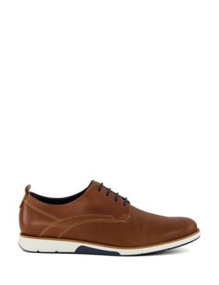 Dune London Mens Wide Fit Leather Lace Up Trainers - 7 - Tan, Tan