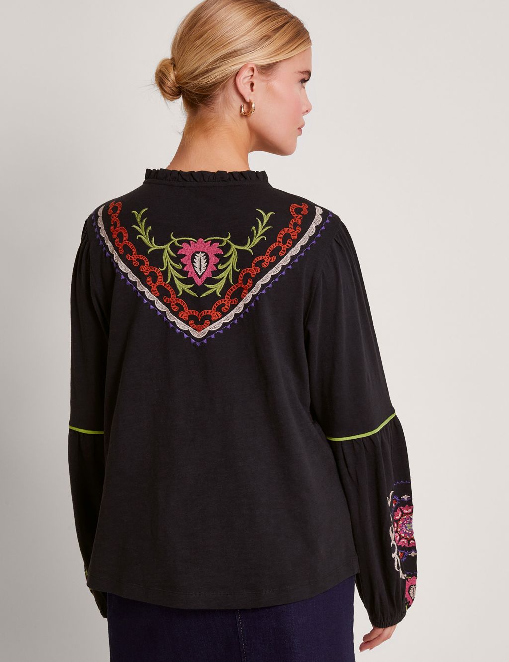 Pure Cotton Embroidered Frill Detail Blouse image 3