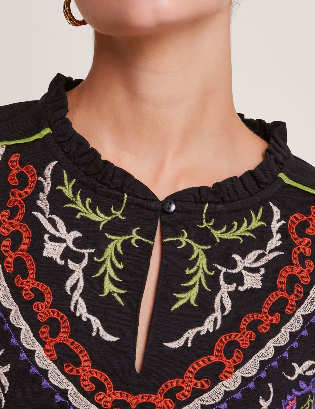 Pure Cotton Embroidered Frill Detail Blouse image 4