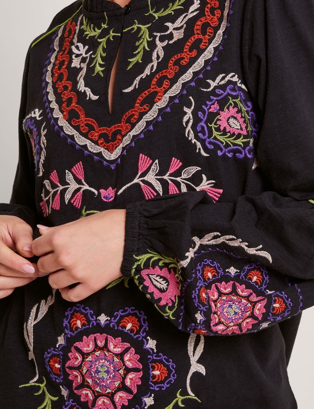 Pure Cotton Embroidered Frill Detail Blouse image 5