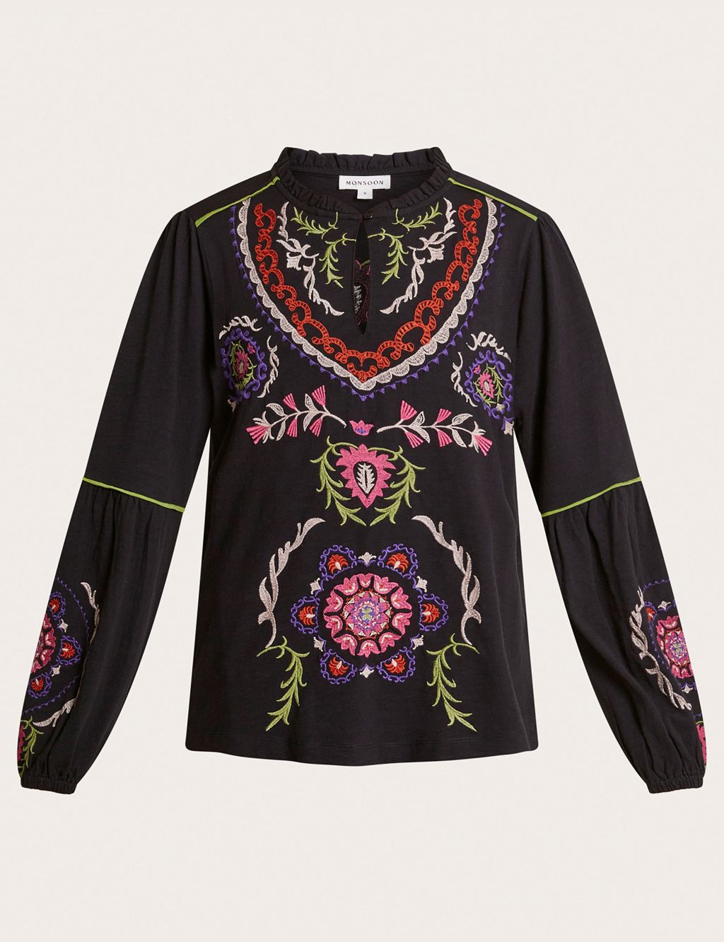 Pure Cotton Embroidered Frill Detail Blouse image 2
