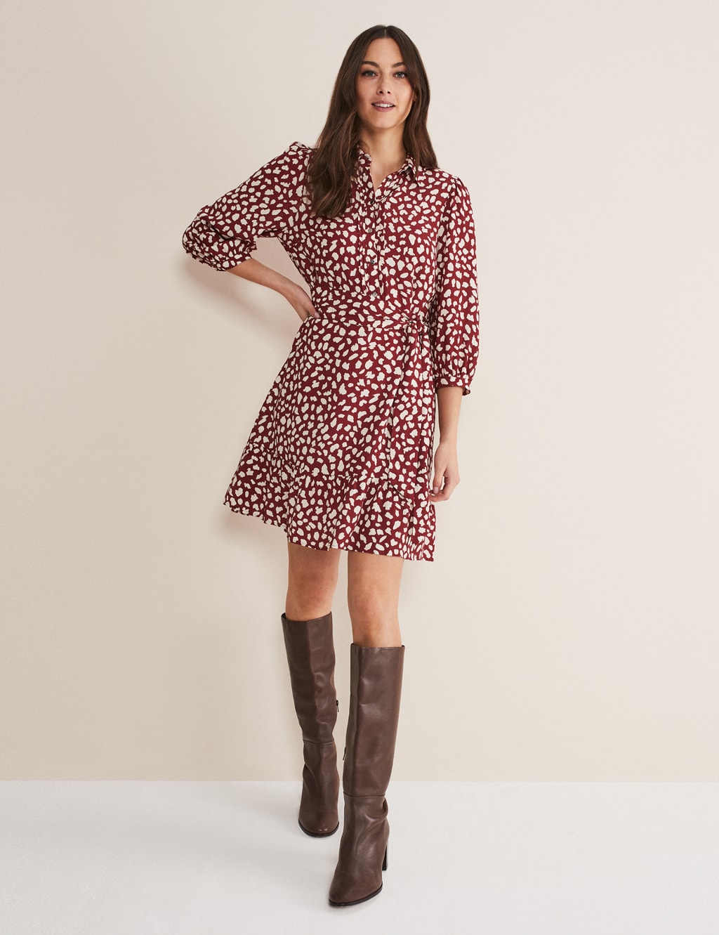 Animal Print Belted Mini Shirt Dress image 3