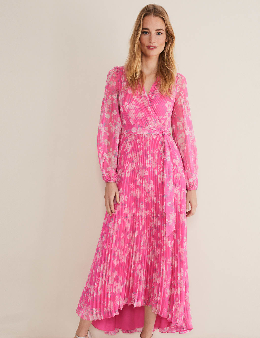 Floral V-Neck Pleated Maxi Shift Dress image 1