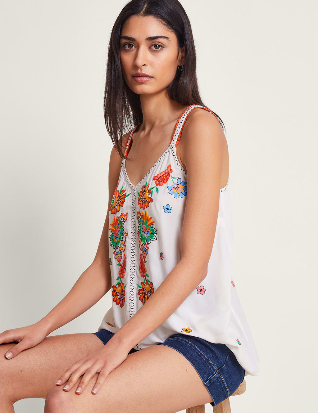 Cream Cami Top - Embroidered Cami - Cropped Tank - Women's Tops