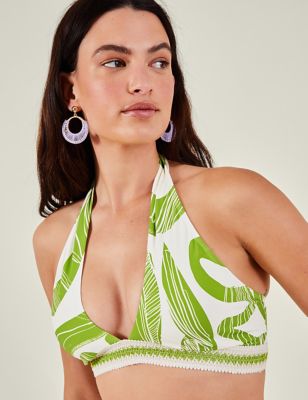 Accessorize Women's Printed Padded Halterneck Bikini Top - 8 - Green Mix, Green Mix