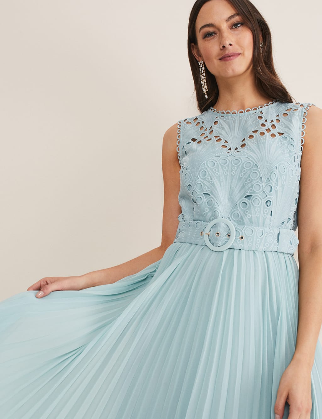 Embroidered Lace Belted Midi Shift Dress image 3