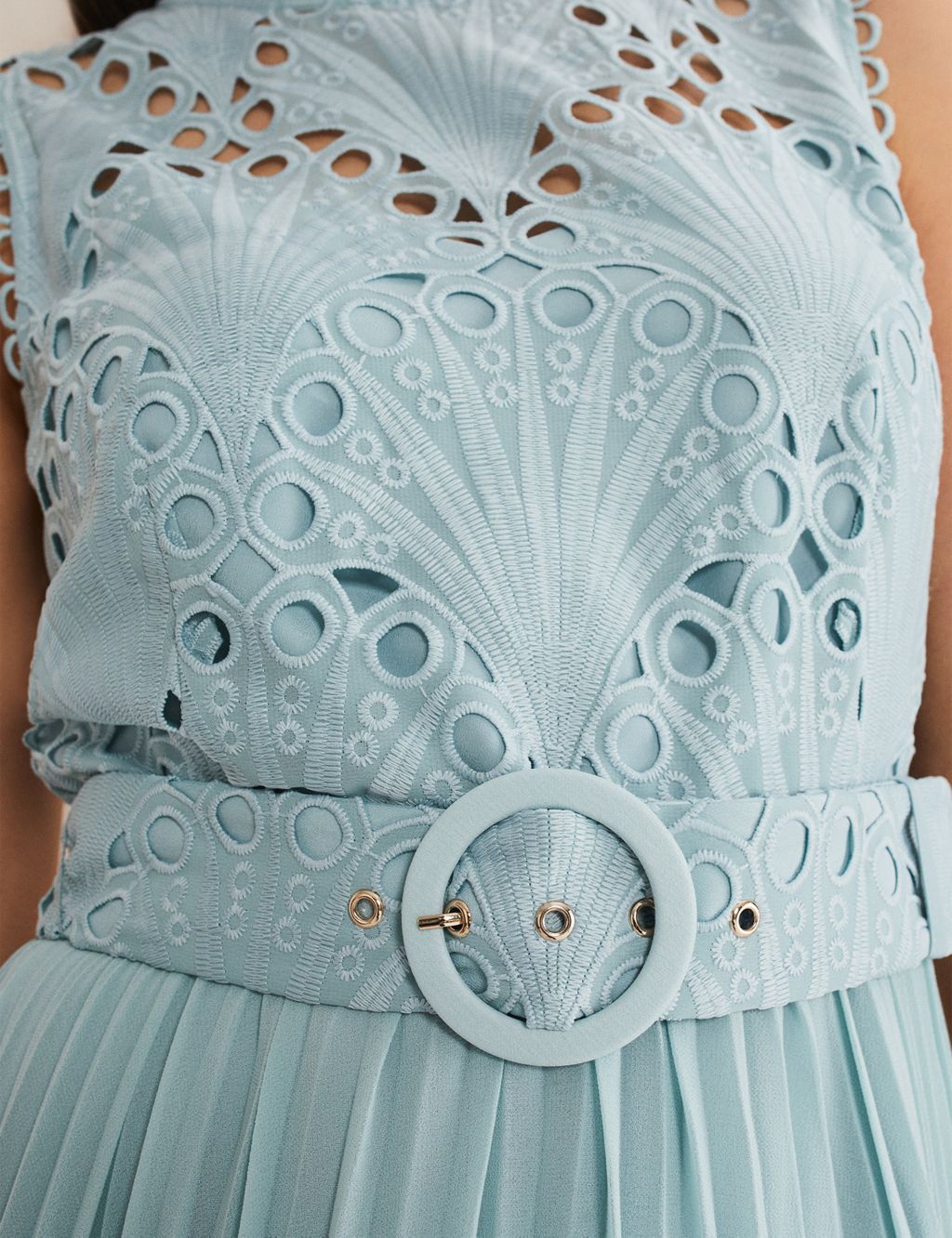 Embroidered Lace Belted Midi Shift Dress image 3