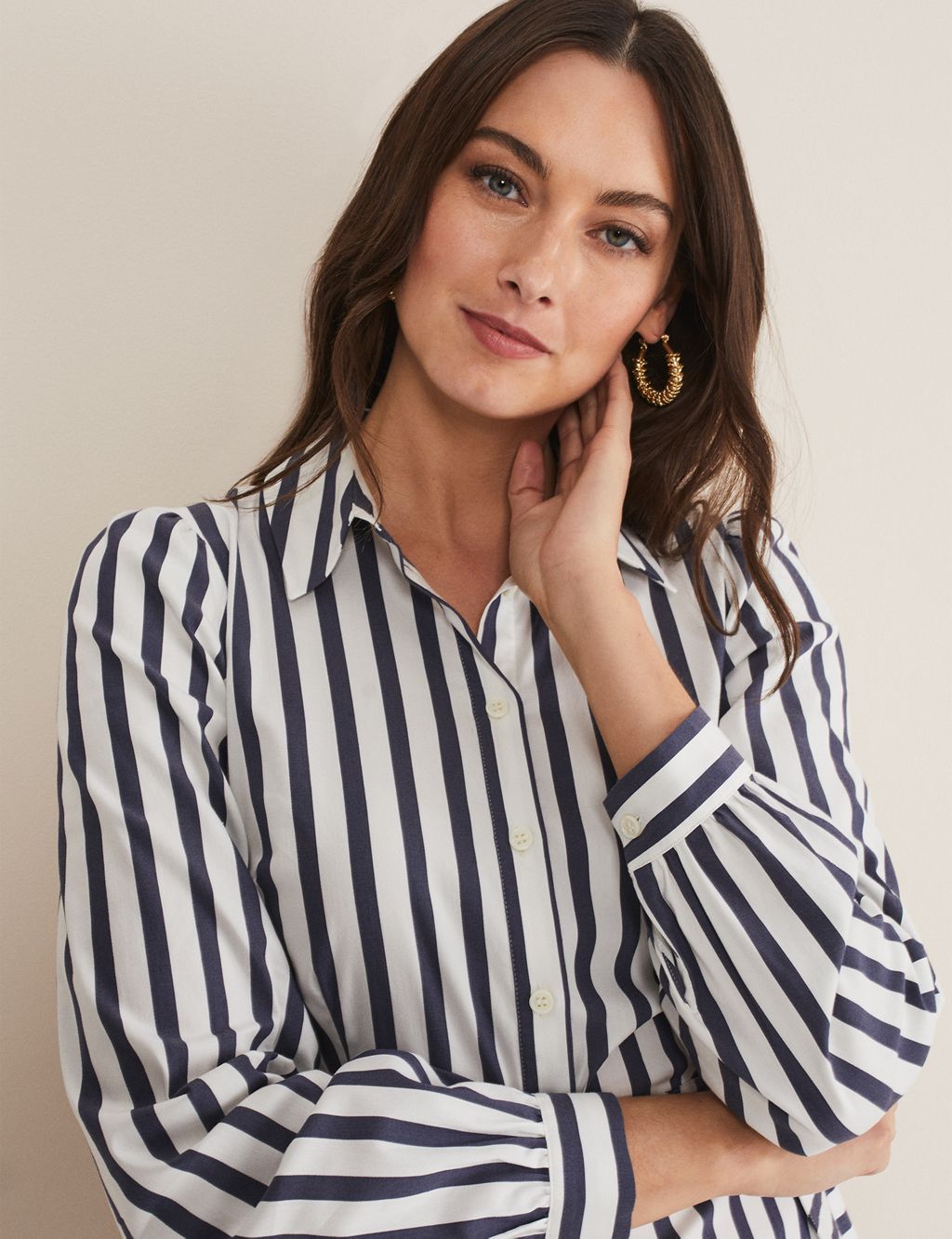 Cotton Rich Striped Belted Midi Shirt Dress image 2