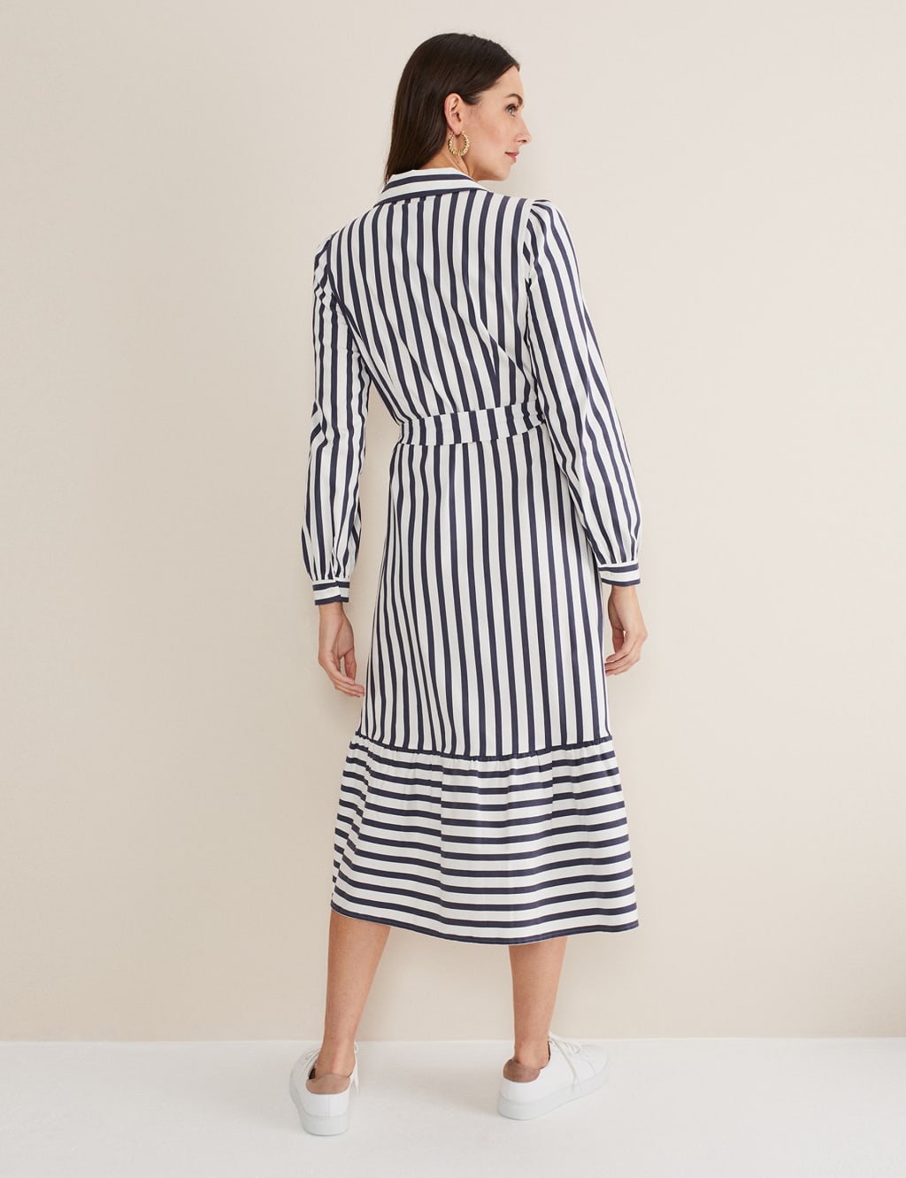 Cotton Rich Striped Belted Midi Shirt Dress image 5