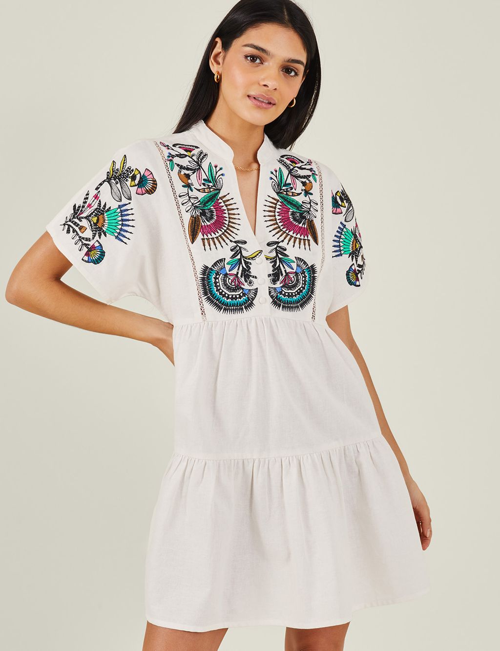 Cotton Rich Embroidered Mini Shirt Dress