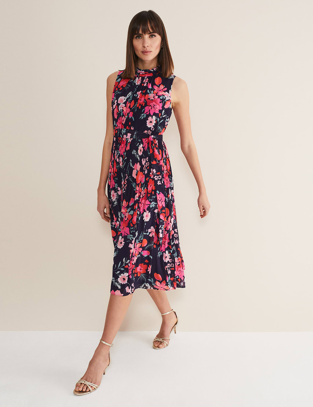 Plisse Floral High Neck Shift Dress image 1