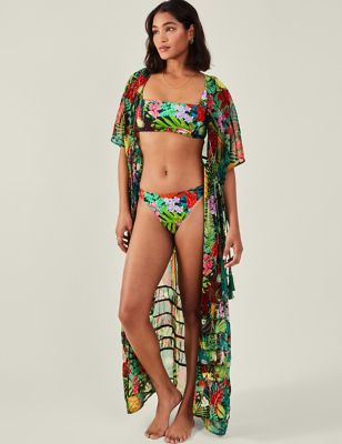 Accessorize Womens Printed Tie Front Beach Cover Up Kaftan - M - Green Mix, Green Mix