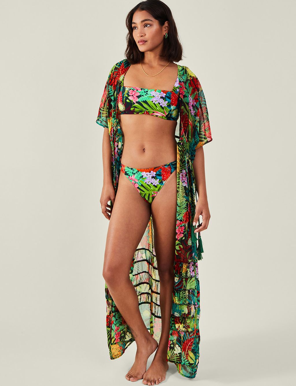 Printed Tie Front Beach Cover Up Kaftan