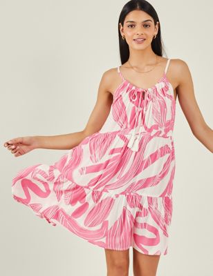 Accessorize Womens Printed Strappy Mini Tiered Swing Dress - XS - Pink Mix, Pink Mix