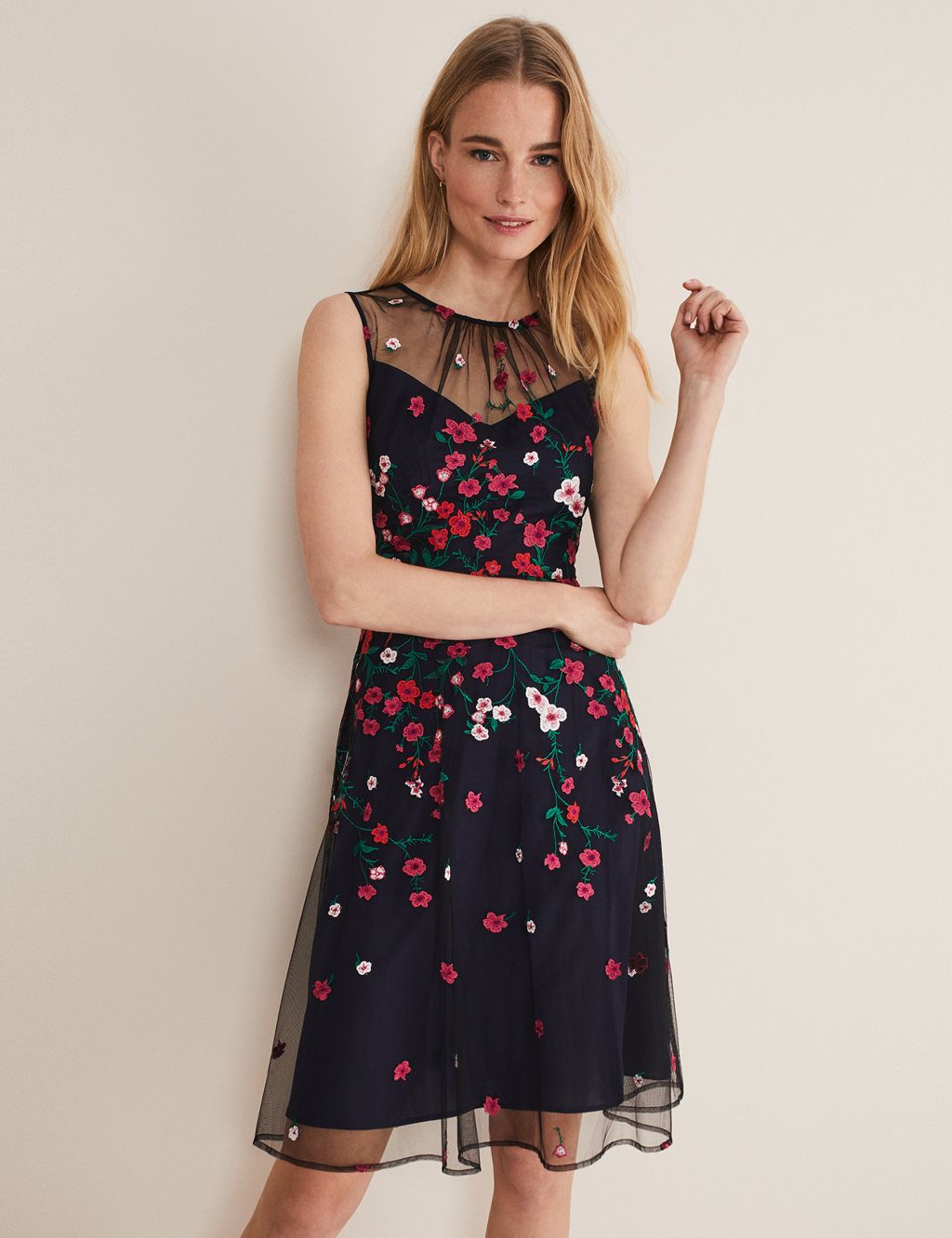 Ditsy Floral Round Neck Mini Waisted Dress image 1