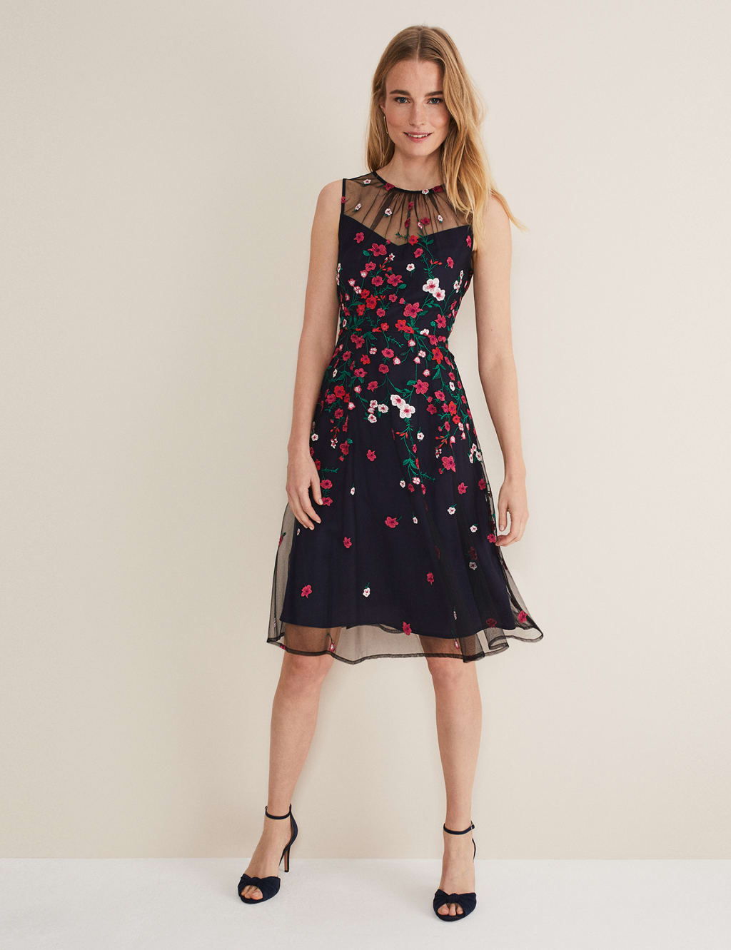 Ditsy Floral Round Neck Mini Waisted Dress image 2