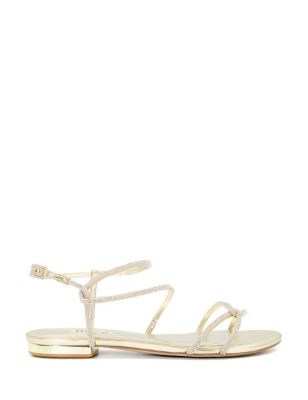 Dune London Womens Sparkle Strappy Flat Sandals - 4 - Champagne, Champagne