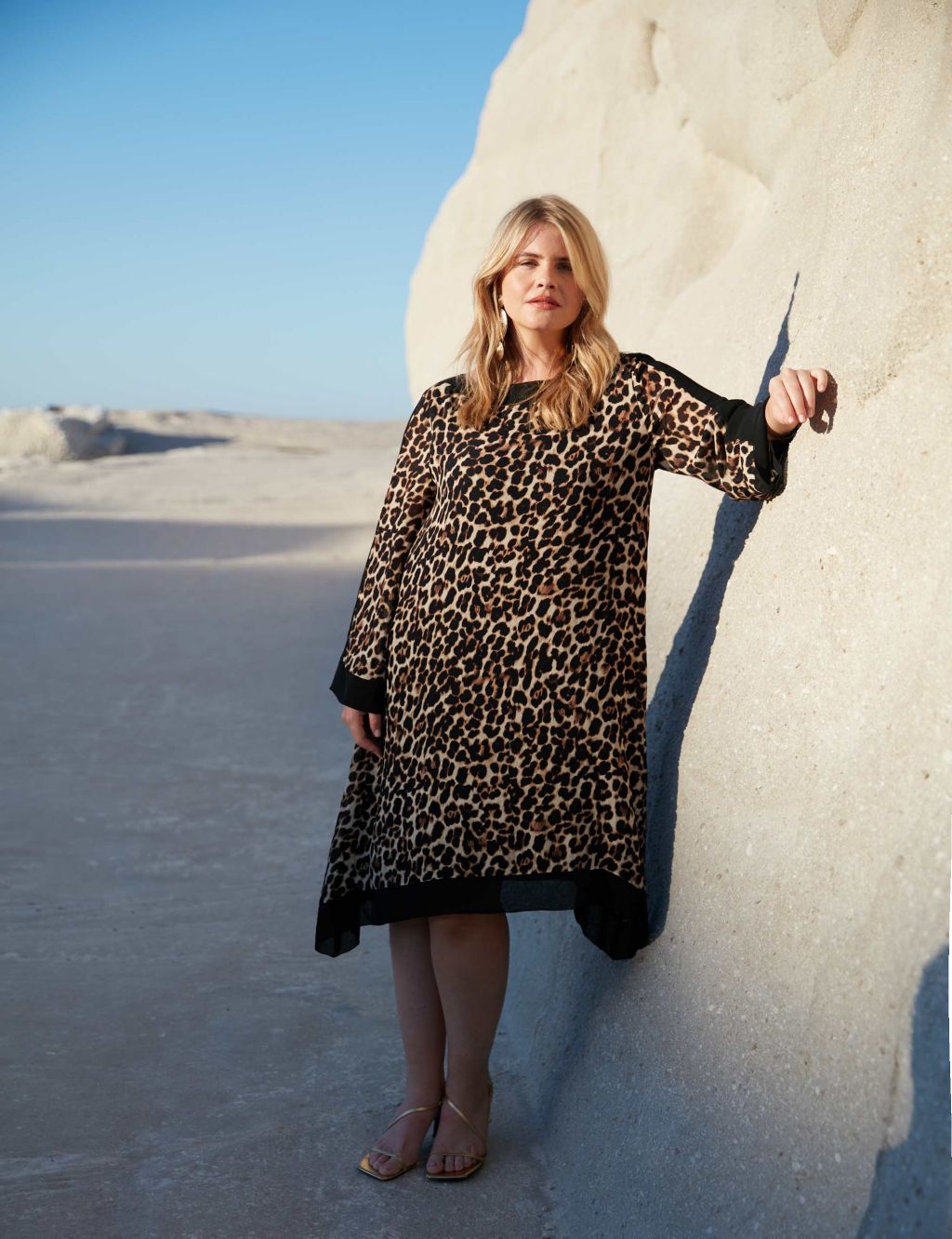 Leopard Print Knee Length Kaftan Dress