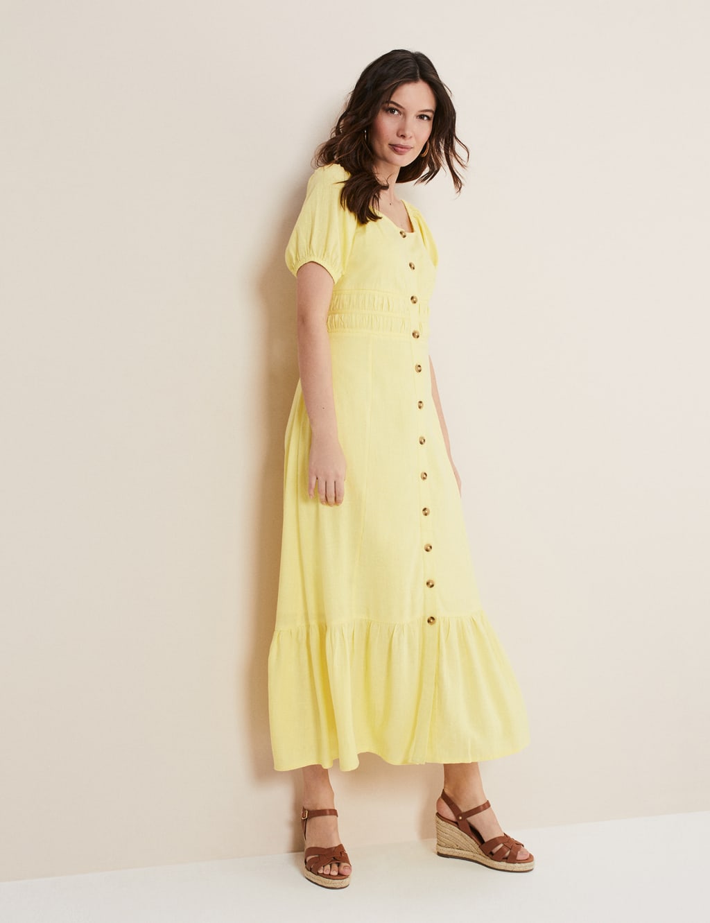 Linen Blend Square Neck Midi Tea Dress image 1