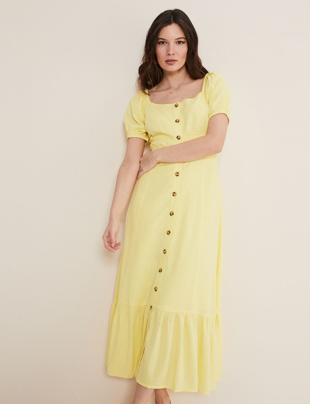 Linen Blend Square Neck Midi Tea Dress image 2
