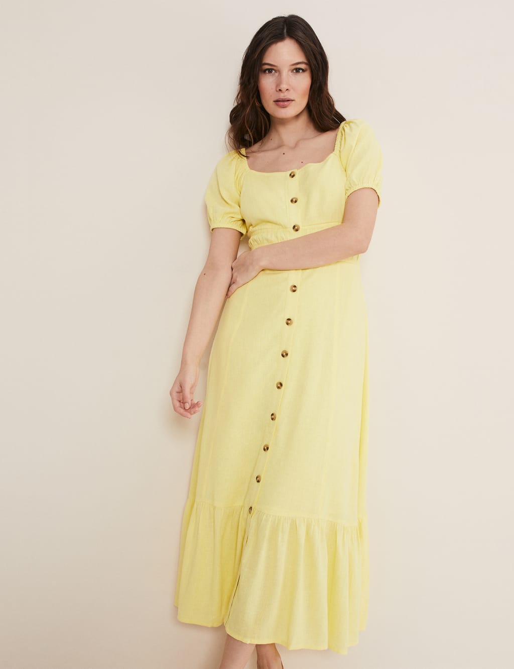 Linen Blend Square Neck Midi Tea Dress image 3