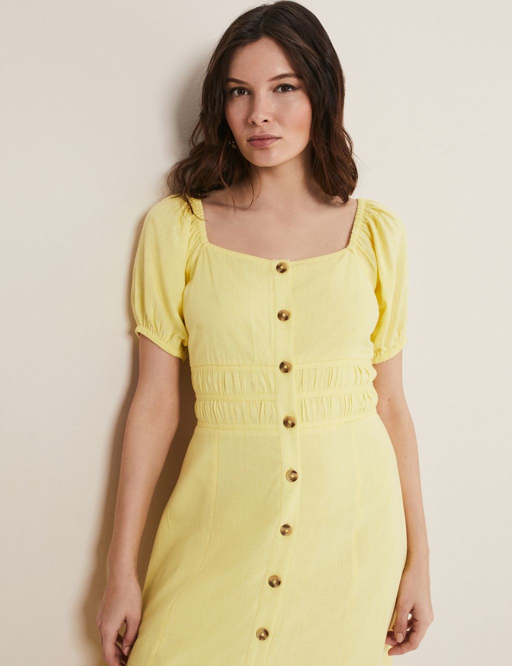 Linen Blend Square Neck Midi Tea Dress image 3