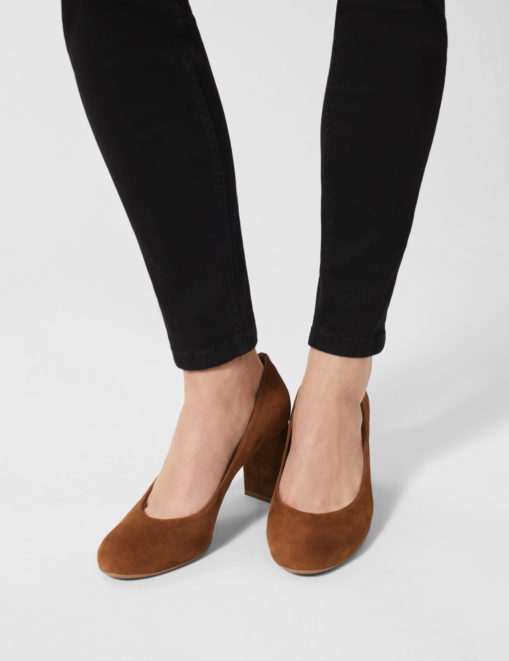 Suede Slip On Block Heel Court Shoes image 5