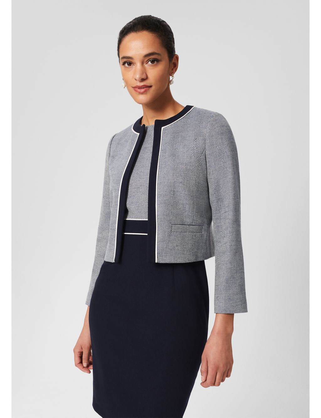 Textured Cropped Blazer with Linen image 1