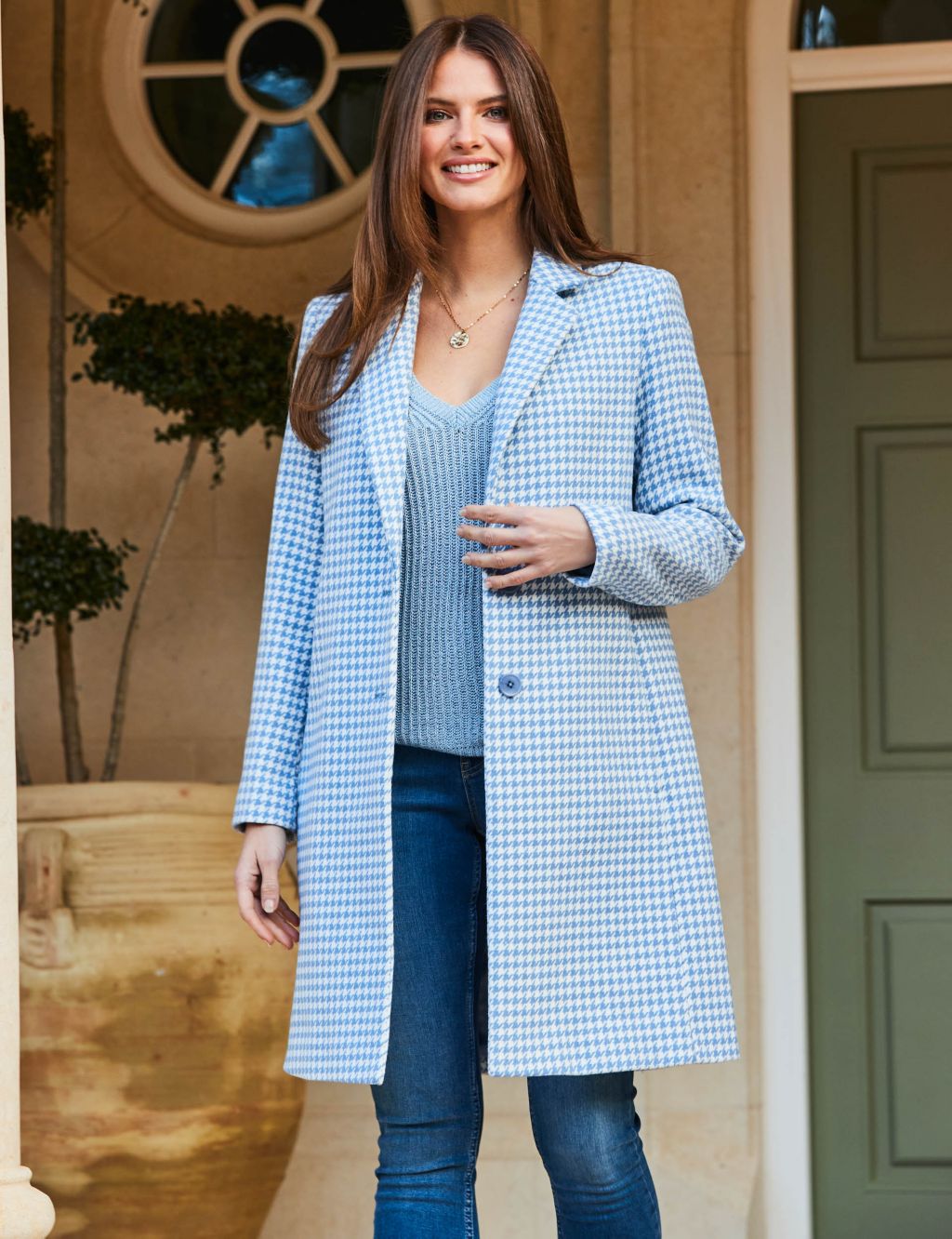 Wool Blend Dogtooth Single Breasted Coat image 2