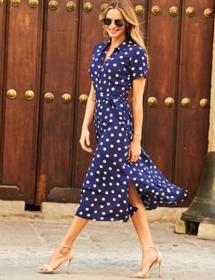 Blue polka dot store midi dress