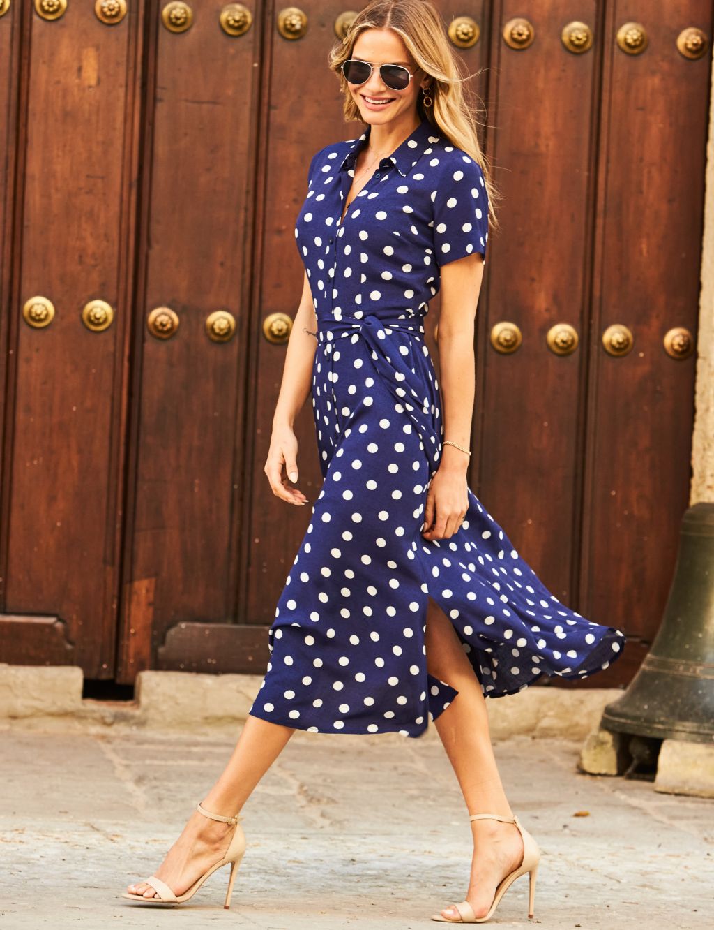 Polka Dot Short Sleeve Midi Shirt Dress image 1