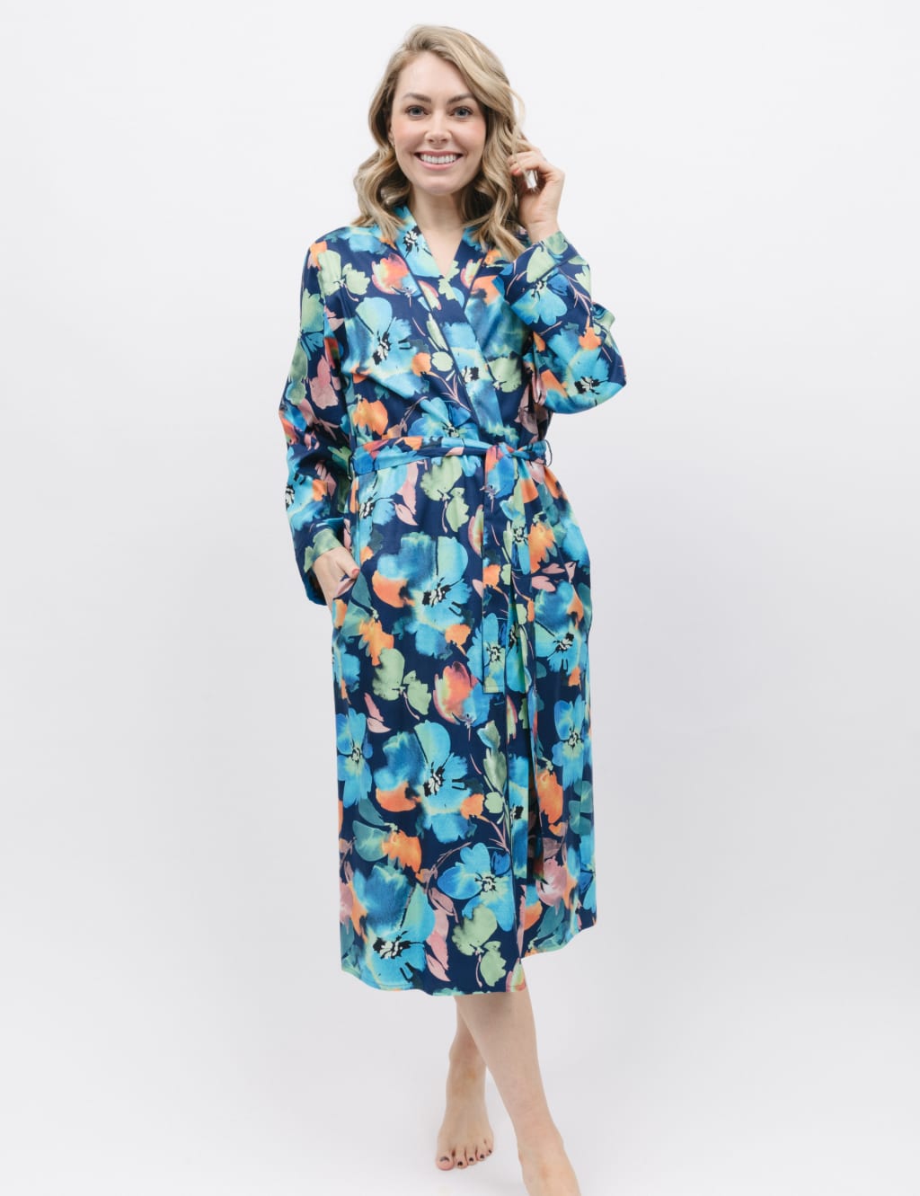 Cotton Modal Floral Long Dressing Gown image 1
